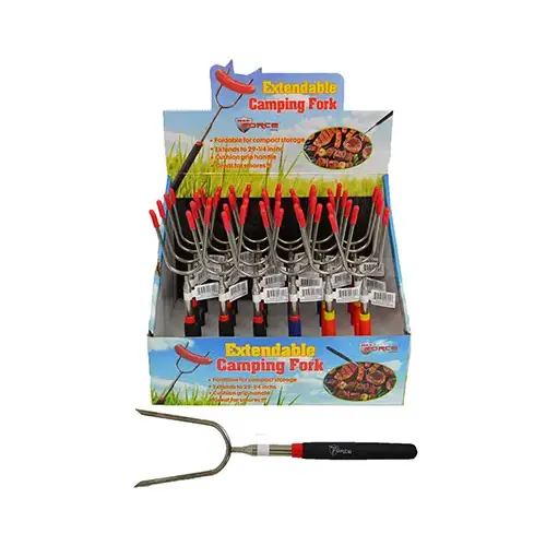 Extendable Camping Fork, Rubber Handle, Stainless Steel Extendable Camping Fork, Rubber Handle, Stainless Steel