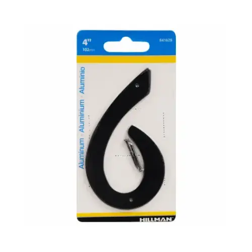 House Address Number 6, Nail-On, Black Finished Aluminum, 4-In.