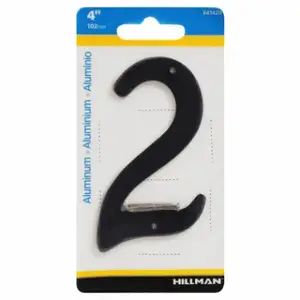 HILLMAN FASTENERS 841620 House Address Number 2, Nail-On, Black Finished Aluminum, 4-In.