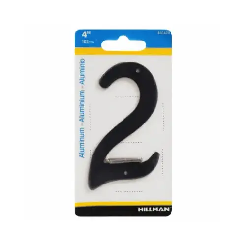 House Address Number 2, Nail-On, Black Finished Aluminum, 4-In.