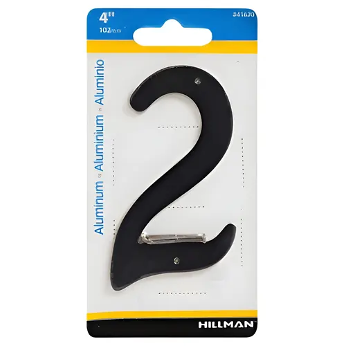 House Address Number 2, Nail-On, Black Finished Aluminum, 4-In.