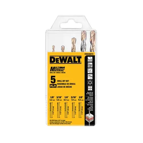 Drill Bit Set, Multi-Material, 5-Piece, Carbide Bright/Uncoated Drill Bit Set, Multi-Material, 5-Piece, Carbide Bright/Uncoated