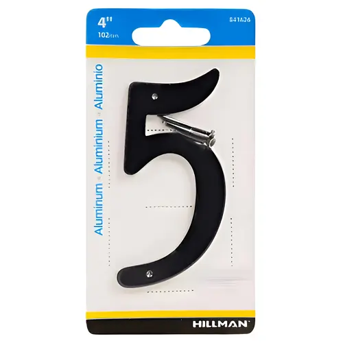 House Address Number 5, Nail-On, Black Finished Aluminum, 4-In.