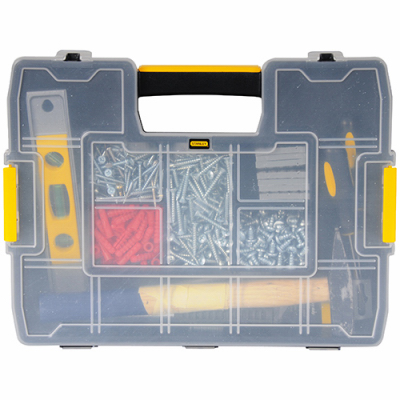 Stanley STST14022 Tool Storage Organizer, 11-1/2 in W, 2.7 in H, 14-Drawer, Plastic, Black/Yellow