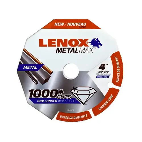MetalMax Cut-Off Wheels, 4 in, 5/8 in Arbor, Steel/Diamond - pack of 5 MetalMax Cut-Off Wheels, 4 in, 5/8 in Arbor, Steel/Diamond - pack of 5