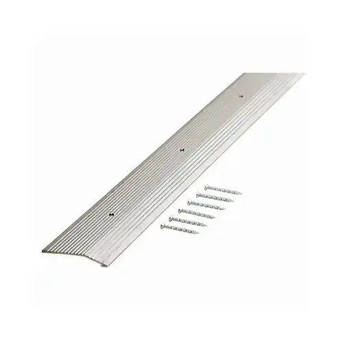 Carpet Trim, 36 in L, 2 in W, Fluted Surface, Aluminum, Silver