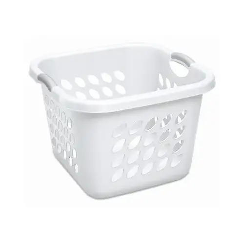 Laundry Basket, 1.5 bu Capacity, Plastic, White, 1-Compartment Laundry Basket, 1.5 bu Capacity, Plastic, White, 1-Compartment