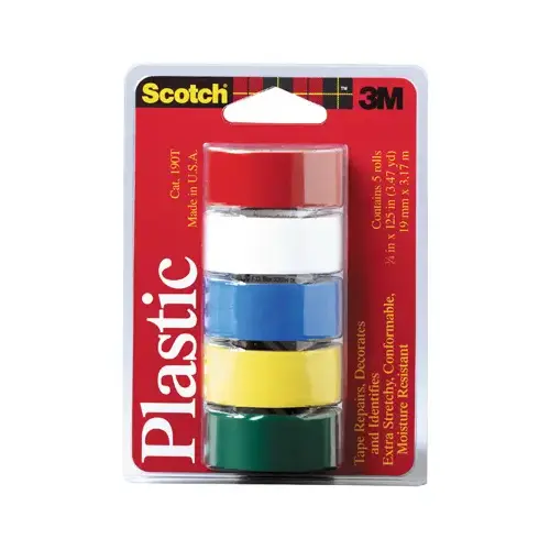 Colored Tape, 125 in L, 3/4 in W, Plastic Backing Assorted - pack of 5 Colored Tape, 125 in L, 3/4 in W, Plastic Backing Assorted - pack of 5