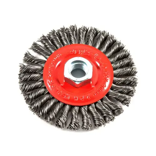 Wire Wheel Brush, 4 in Dia, 5/8-11 Arbor/Shank, 0.02 in Dia Bristle, Carbon Steel Bristle Wire Wheel Brush, 4 in Dia, 5/8-11 Arbor/Shank, 0.02 in Dia Bristle, Carbon Steel Bristle