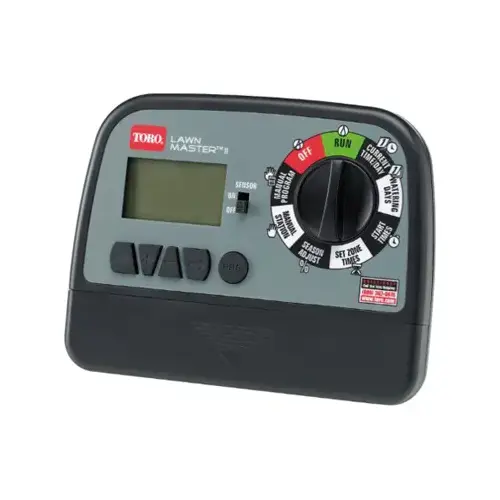 Lawn Master Landscape Timer, 120 V, 6 -Zone, 3 -Program, 1 min to 6 hr Time Setting, Wall Mounting Black/Gray Lawn Master Landscape Timer, 120 V, 6 -Zone, 3 -Program, 1 min to 6 hr Time Setting, Wall Mounting Black/Gray