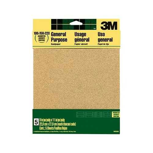 Sandpaper Sheet, 11 in L, 9 in W, Medium, 100 Grit, Aluminum Oxide Abrasive, Paper Backing Brown - pack of 5 Sandpaper Sheet, 11 in L, 9 in W, Medium, 100 Grit, Aluminum Oxide Abrasive, Paper Backing Brown - pack of 5