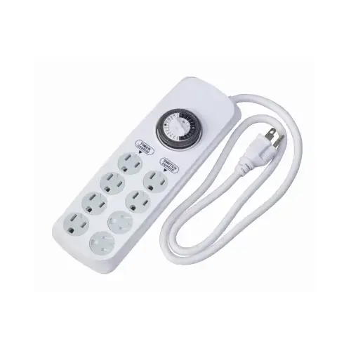 Power Outlet Strip, 4 ft L Cable, 8 -Socket, 15 A, 125 V, White Power Outlet Strip, 4 ft L Cable, 8 -Socket, 15 A, 125 V, White