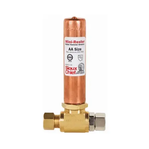 Water Hammer Arrester MiniRester 3/8" Compression each X 3/8" D Compression Brass Water Hammer Arrester MiniRester 3/8" Compression each X 3/8" D Compression Brass