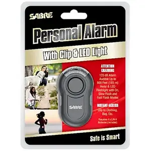 Sabre PA-CLIP-BK Personal Alarm with Clip, LED Flashlight, 120 Decibels, Black Case