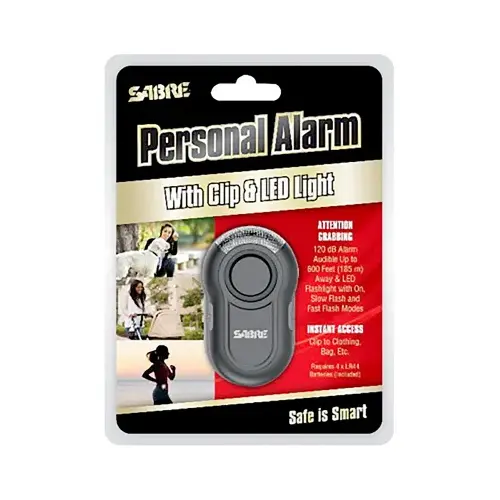 Personal Alarm with Clip, LED Flashlight, 120 Decibels, Black Case