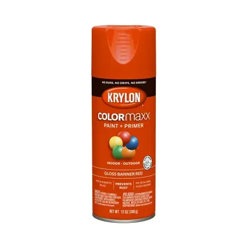 COLORmaxx Spray Paint, Gloss, Red, 12 oz, Aerosol Can - pack of 6