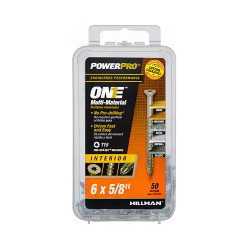 Multi-Material Screw POWERPRO ONE No. 6 X 5/8" L Star Flat Head Zinc-Plated Multi-Material Screw POWERPRO ONE No. 6 X 5/8" L Star Flat Head Zinc-Plated