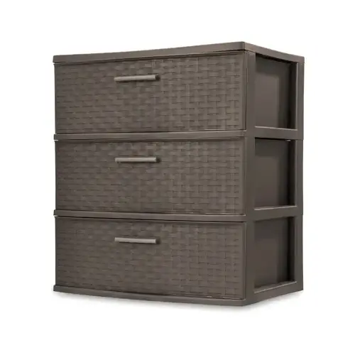 Weave Drawer Tower, 3-Drawer, Plastic, Espresso, 21-7/8 in OAW, 24 in OAH, 15-7/8 in OAD Dark Brown Weave Drawer Tower, 3-Drawer, Plastic, Espresso, 21-7/8 in OAW, 24 in OAH, 15-7/8 in OAD Dark Brown