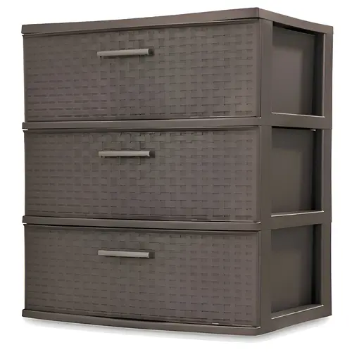 Weave Drawer Tower, 3-Drawer, Plastic, Espresso, 21-7/8 in OAW, 24 in OAH, 15-7/8 in OAD Dark Brown