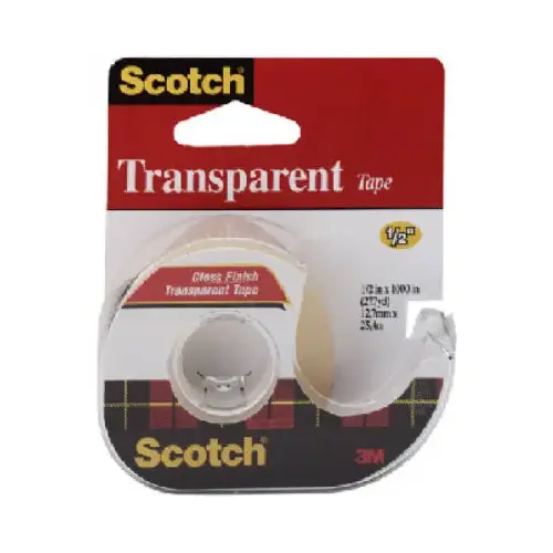 Transparent Tape, 1100 in L, 1/2 in W, Acetate Backing Clear
