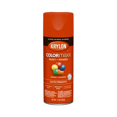 Paint + Primer Spray Paint ColorMaxx Satin Pimento 12 oz Pimento - pack of 6 Paint + Primer Spray Paint ColorMaxx Satin Pimento 12 oz Pimento - pack of 6