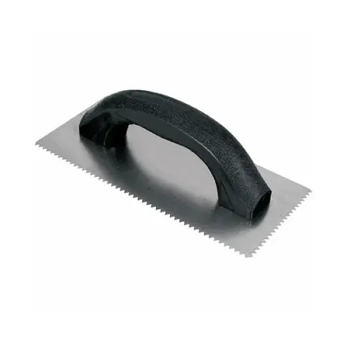 Standard Notched Trowel, 9 in L, 4 in W, V Notch, Black Handle