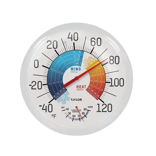 Dial Thermometer Wind Chill and Heat Index Plastic Multicolored 13.25" Multicolored
