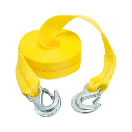 Tow Strap, 12,000 lb, 2 in W, 25 ft L, Slip Hook End, Yellow Tow Strap, 12,000 lb, 2 in W, 25 ft L, Slip Hook End, Yellow