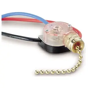 GB GSW-39 Pull Chain Switch, 2-Pole, 125/250 VAC, 6 A, Black/Clear, Brass