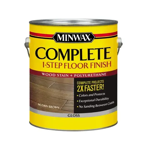 Wood Floor Stain Complete 1-Step Floor Finish Gloss Acorn Brown Water-Based 1 gal Acorn Brown Wood Floor Stain Complete 1-Step Floor Finish Gloss Acorn Brown Water-Based 1 gal Acorn Brown