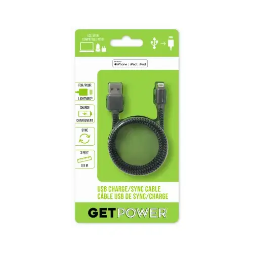USB Charging and Sync Cable, 3 ft L Black USB Charging and Sync Cable, 3 ft L Black