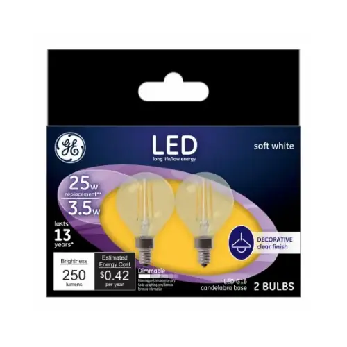 LED Bulb G16 E12 (Candelabra) Soft White 25 W Clea - 2 per pack x6 packs LED Bulb G16 E12 (Candelabra) Soft White 25 W Clea - 2 per pack x6 packs