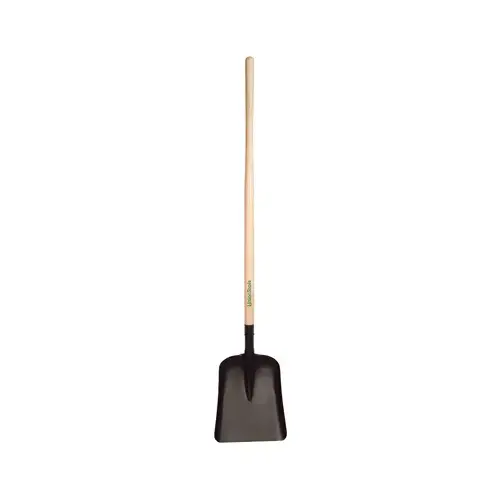 Scoop Shovel, 11.325 in W Blade, 14-1/2 in L Blade, Steel Blade, Hardwood Handle, Long Handle Natural