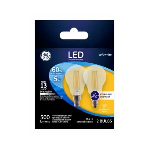 LED Light Bulb A15 E12 (Candelabra) Soft White 60 Watt Equivalence Clear Pair