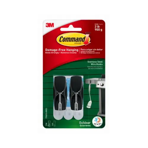 Wire Hook, 2 lb, 2-Hook, Plastic/Stainless Steel, Slate - Pair Wire Hook, 2 lb, 2-Hook, Plastic/Stainless Steel, Slate - Pair
