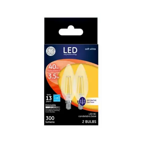 LED Bulb BC E12 (Candelabra) Soft White 40 Watt Equivalence Clear Pair LED Bulb BC E12 (Candelabra) Soft White 40 Watt Equivalence Clear Pair