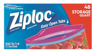 ZIPLOC 00310 310 Storage Bag, 1 qt Capacity, Plastic Clear - pack of 48