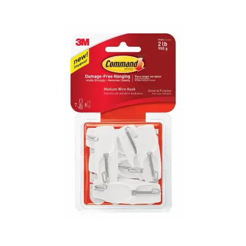 Wire Hooks Command Medium Plastic 2-1/6" L White Gloss Wire Hooks Command Medium Plastic 2-1/6" L White Gloss