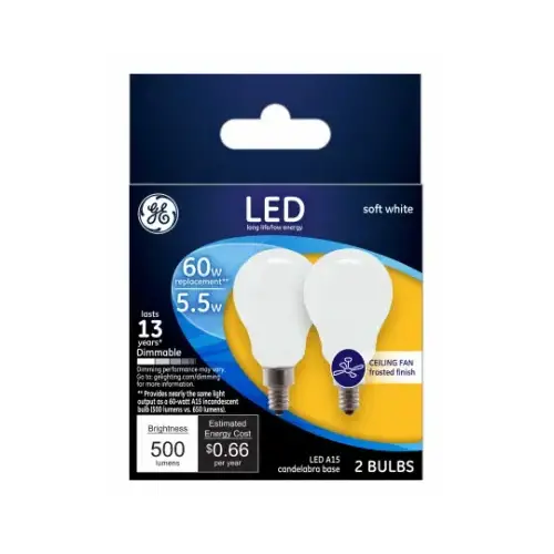 LED Bulb A15 E12 (Candelabra) Soft White 60 W Froste - 2 per pack x6 packs LED Bulb A15 E12 (Candelabra) Soft White 60 W Froste - 2 per pack x6 packs