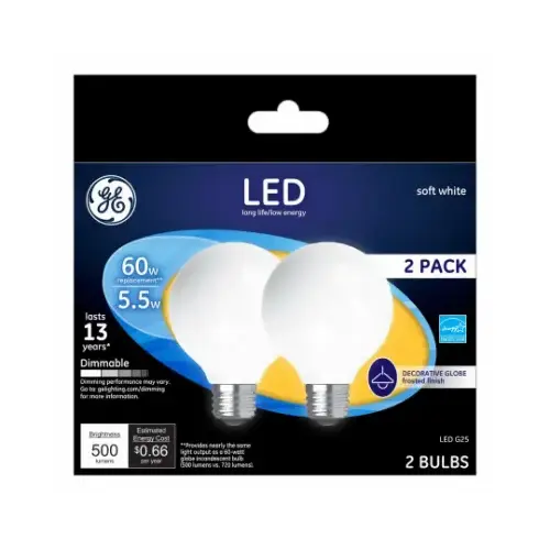 LED Bulb G25 E26 (Medium) Soft White 60 Watt Equivalence Frosted Pair LED Bulb G25 E26 (Medium) Soft White 60 Watt Equivalence Frosted Pair
