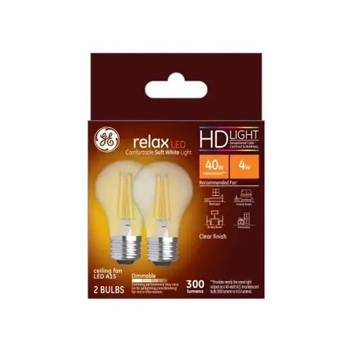 LED Bulb Relax HD A15 E26 (Medium) Soft White 40 Watt Equivalence Clear Pair LED Bulb Relax HD A15 E26 (Medium) Soft White 40 Watt Equivalence Clear Pair