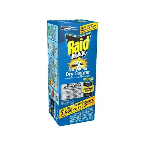RAID MAX Fumigator Dry Fogger, 1.27 oz Capacity, 2560 cu-ft Coverage Area - pack of 3
