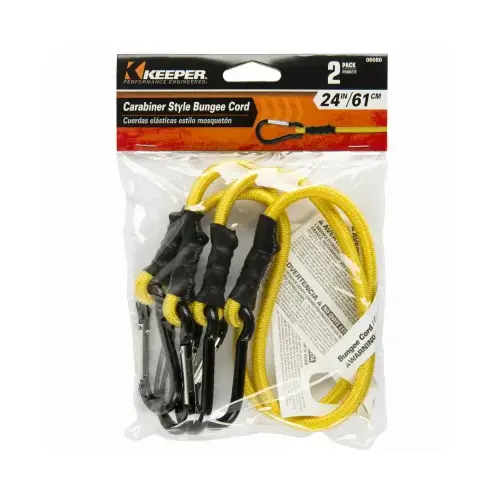 Carabiner Style Bungee Cord Yellow 24" L X 0.315" Yellow Pair Carabiner Style Bungee Cord Yellow 24" L X 0.315" Yellow Pair