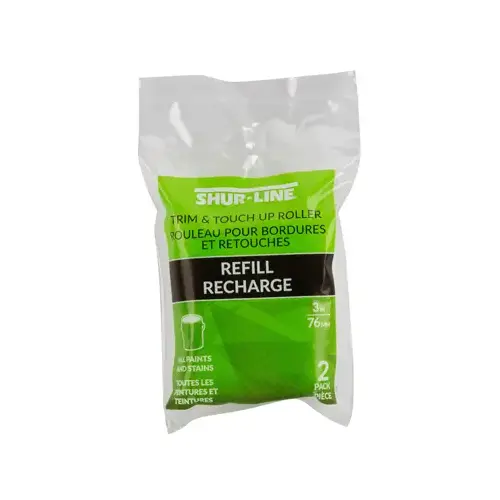 2007129 Trim and Touchup Paint Roller Refill, 1/4 in Thick Nap, 3 in L, Polyester Fiber Cover Pair White