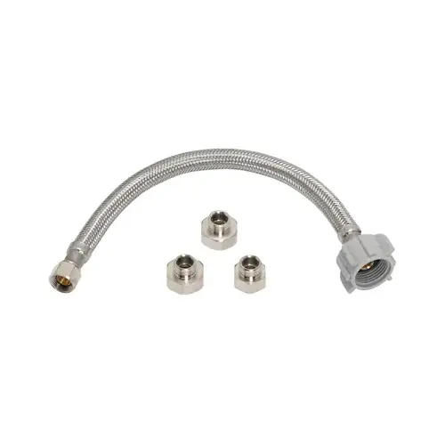 Universal Toilet Connector, Stainless Steel, 3/8-In. Compression x 1/2-In. Compression x 1/2-In. Female Iron Pipe, 12-In. Universal Toilet Connector, Stainless Steel, 3/8-In. Compression x 1/2-In. Compression x 1/2-In. Female Iron Pipe, 12-In.