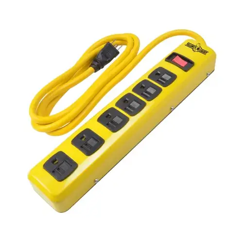 Power Outlet Strip, 6 ft L Cable, 6 -Socket, 15 A, 125 V, Yellow Power Outlet Strip, 6 ft L Cable, 6 -Socket, 15 A, 125 V, Yellow