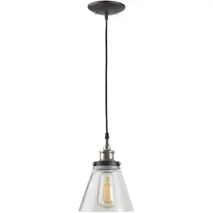 Globe Electric 64750 Jackson 1-Light Antique Brass & Bronze Pendant With Fabric Cord And Clear Glass Shade Color/Finish Family