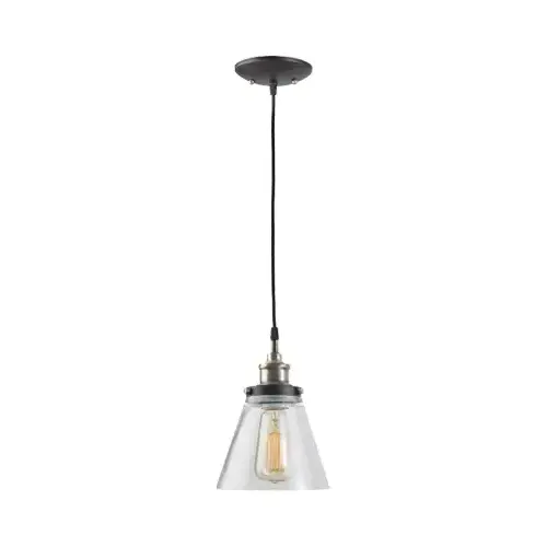Jackson 1-Light Antique Brass & Bronze Pendant With Fabric Cord And Clear Glass Shade Color/Finish Family