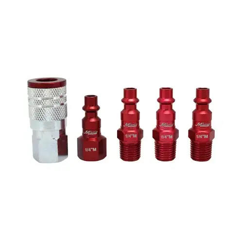 Coupler & Plug Kit, M-Style, Red, 1/4-In. NPT, 5-Pc. Coupler & Plug Kit, M-Style, Red, 1/4-In. NPT, 5-Pc.