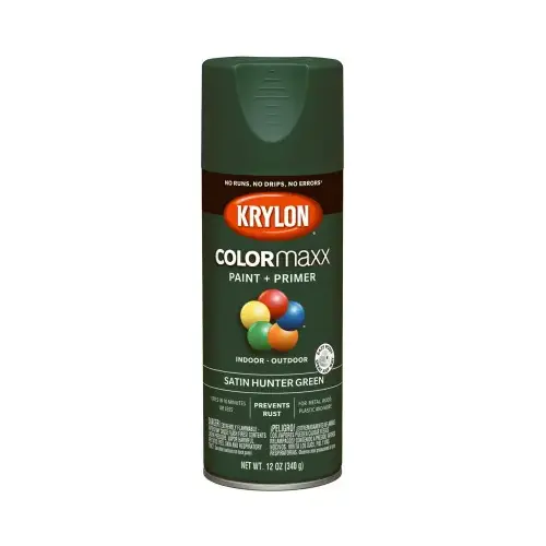 COLORmaxx Spray Paint, Satin, Hunter Green, 12 oz, Aerosol Can